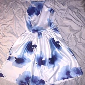 white floral high neck formal dress